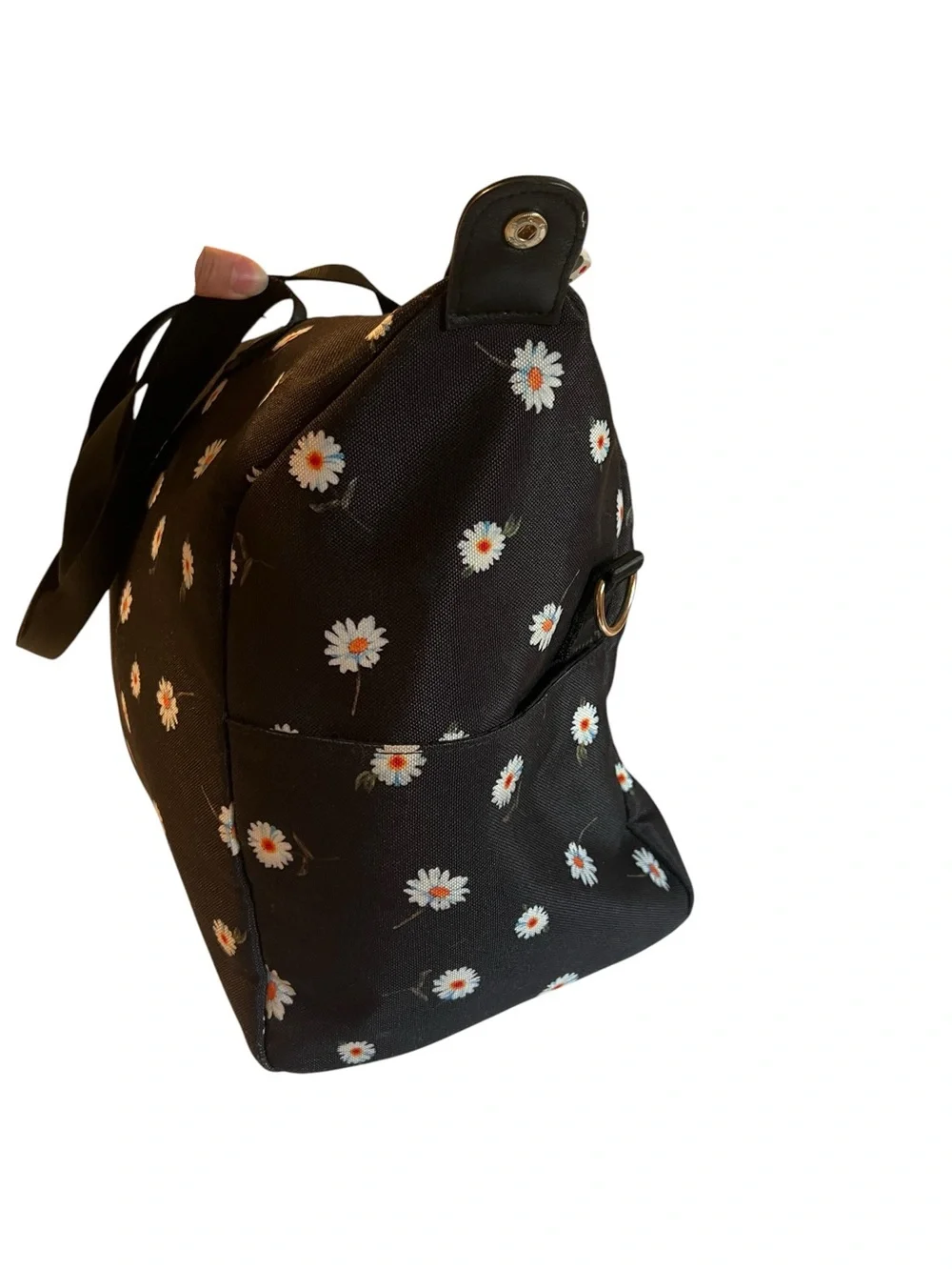Alice + Olivia Daisy Print Duffel Bag Black Weekender Travel Tote - Like New